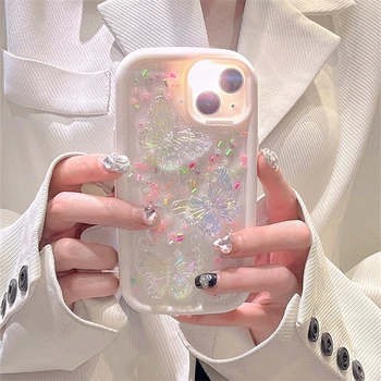 Цвят бонбони смаже епоксидна бял телефон случай за iPhone 14 11 12 13 Pro Max 3D кристал пеперуда момиче удароустойчив мек силиконов капак