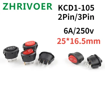  5pc Кръгъл малък превключвател KCD1 25 * 16.5mm мини кръгъл черен бял червен 2pin 3pin превключвател Превключвател на бутона за захранване със светлина 6A / 250v