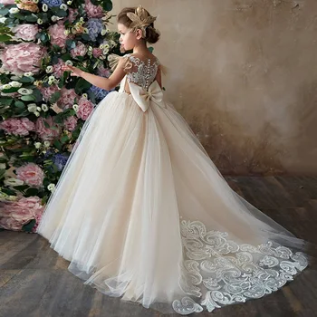 Нова детска принцеса Pengpeng Без ръкави Bowtie хостинг изпълнение рокля рожден ден цвете момиче сватбена рокля