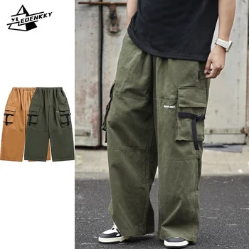 Ретро карго панталони Мъже Жени Дизайн с бродирани писма Свободни панталони Японски хип-хоп Улично облекло Harajuku Ежедневни овърсайз панталони