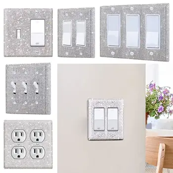 Декорация на дома Всекидневна Кристални кристали Рамка на гнездото Bling Plug Outlet Стена Plate Cover Switch Panel Стикер