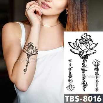 12x19cm водоустойчиви временни татуировки Lotus текст флаш татуировка стикер мандала цвете племенни тотем Tatoo DIY ръка фалшиви татуировка жени