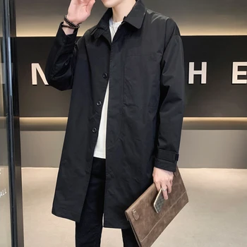Тренчкот за мъже висок клас есен и зима тънък шинел High Street Япония стил тънки дълги якета мъжки палто модни дрехи