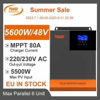PowMr 5.6KW 230Vac 48V автономен хибриден соларен инвертор с MPPT 80A поддръжка паралелно и WIFI Max PV 500Vdc за зарядно устройство за батерии