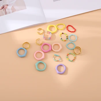 20Pcs мода колоритен геометричен кръгъл пръстен за жени ръчно изработени мъниста пръст пръстени жени момичета модерен бижута комплект