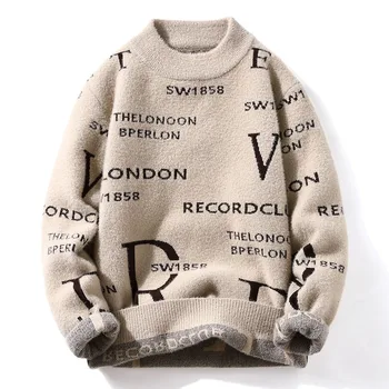 2023 Есен/Зима Нова модна тенденция отпечатан пуловер Мъжки ежедневни комфорт Дебел топъл висококачествен пуловер с голям размер M-3XL