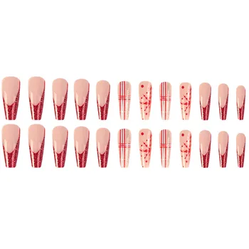 Red Glitter Tip Decor Nude Press on Nails Ultra-flexible Longlasting Fake Nails for Professional Nail Art Salon Supply