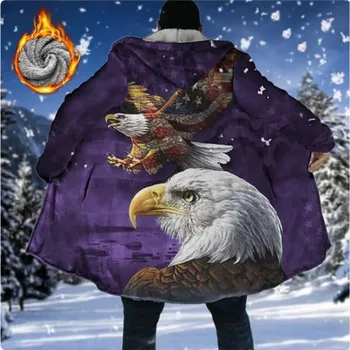 Мъжки зимни якета и палта САЩ флаг орел племенни графики сгъстяване топло качулка цип дълго parkas мъжки палто улично облекло