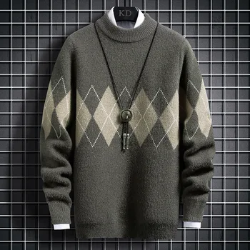 Мъжко облекло 2023 Мъжки пуловер Зимен удебелен пуловер Младежки пуловер с половин водолазка Мъжко свободно палто
