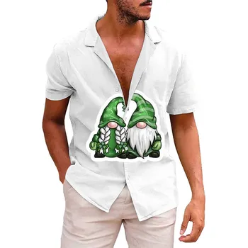 Свети Патрик Ден 3d Ризи за дигитален печат Мъжки ревер с къс ръкав Еднореден хлабав риза Лятна плажна ваканция Ежедневно облекло