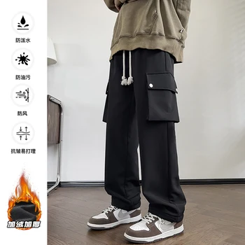 KAPMENTS Улично облекло Корейски руно джобове Джогъри Y2k кожа водоустойчив товар тактически панталони зимни мъже случайни Harajuku Sweatpants
