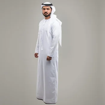 Jubba Thobe Дубай Близкия изток халати мюсюлмански роба ислямски кафтан Саудитска Арабия плътен цвят O врата къс ръкав мода