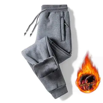 Топло руно облицовани мъже Sweatpants цип джобове Sweatpants топло руно облицовани джогър панталони за мъже уютен средата за зимата