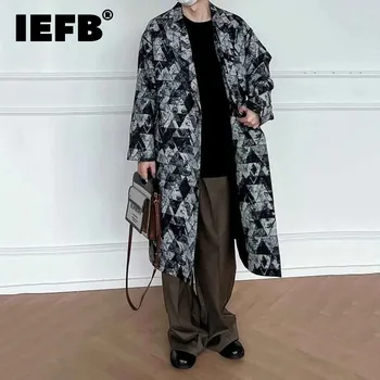 IEFB мъже тренчкот графити печат дълго палто ниша дизайн черно бяло средата дължина ветровка мода корейски стил 9C3012