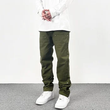 Harajuku глезена цип плътен цвят направо случайни мъжки карго панталони ретро високи улични джобове хип-хоп торбести извънгабаритни панталони