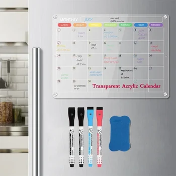 Магнитен акрилен календар Месечен плановик Прозрачен за многократна употреба изтриваема дъска Суха изтриваща се листова изложбена стойка за магнит за хладилник