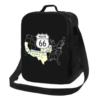 Route 66 Карта Изолирана чанта за обяд за жени САЩ магистрали термичен охладител обяд мъкна офис пикник пътуване