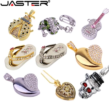 JASTER кристална китара USB 2.0 флаш памети 64GB метален череп писалка диск 32GB жаба ключодържател памет стик 16GB творчески празник подарък