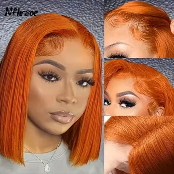 For Women Straight Short Cut Bob Wig Ginger Orange Lace Front Human Hair Wigs Human Hair Pre Plucked Glueless Wig Human Hair