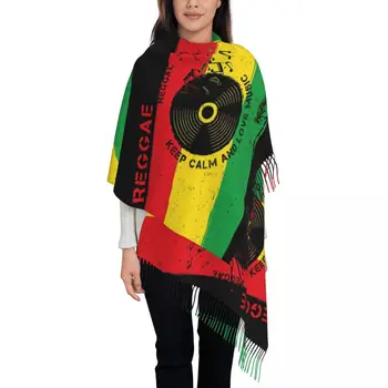 Дамски шал с пискюл Reggae Keep Calm Love Music Rasta Long Winter Fall Shawl Wrap Rastafarian Jamaica Подаръци Кашмирен шал