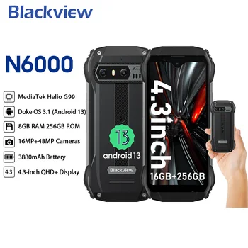 Blackview 4.3'' Мини мобилен телефон N6000 Здрав телефон G99 16GB + 256GB Android 13 мобилен телефон 3880mAh With18W зареждане NFC смартфон