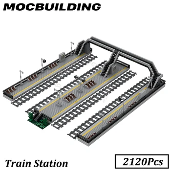гара Модел железопътни аксесоари дисплей MOC строителни блокове тухлени играчки строителство подарък Коледа подарък