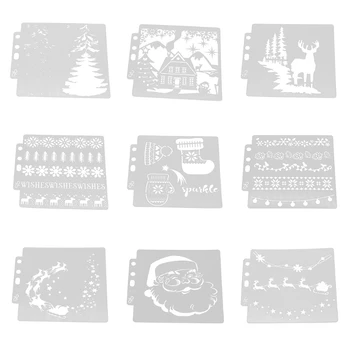 Коледна живопис шаблон за многократна употреба 3-пръстен подвижни листа декорация шаблони Коледно парти консумативи за стая стена