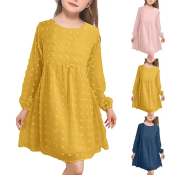 бебе момичета жакард дизайн принцеса рокля пролет есен корейски стил дълъг ръкав плътен цвят деца момиче рокли лято 2023 ново