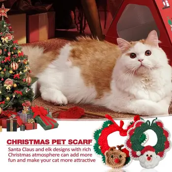 Коледно куче котка Дядо Коледа шал топло костюм куче зимни плетени шал котка яка домашни любимци декорация доставки коледен подарък за котки