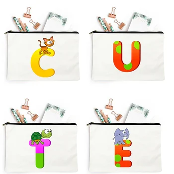 сладък забавно животински азбука множество цветове платно молив случай училищни пособия голям капацитет за многократна употреба еко грим чанта червило чанта