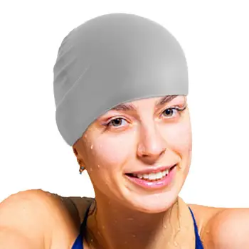 Плувни шапки за жени Силиконови нехлъзгащи се плувни шапки Водоустойчив плътен цвят Унисекс плувна шапка Дълга коса плувни шапки Шапка за плуване за възрастни