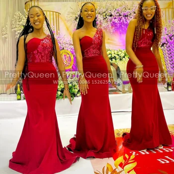 русалка едно рамо шаферка рокли за жени червени пайети дълга обвивка без ръкави сватба гост рокля парти официален