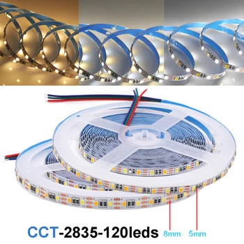 5m двуцветен SMD 2835 CCT Регулируема LED лента светлина 5V 5mm 8mm PCB WW CW цветна температура регулируема гъвкава LED лента