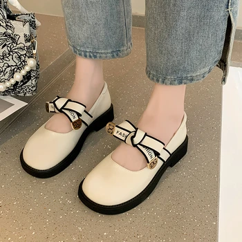 Високи токчета платформа кожени обувки жени студентски обувки японски стил глезена каишка кръг пръсти сладък Лолита JK момичета Мери Джейн обувки