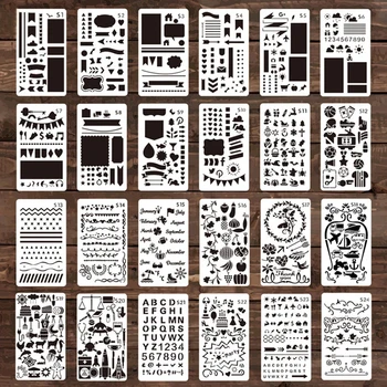 24/36PCS Шаблони за рисуване за многократна употреба Кухи шаблони Шаблони за шаблони Направи си сам тетрадка дневник Шаблони за скрапбук Шаблони за рисуване