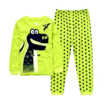Нова пролет есен детски комплект домашно облекло зелен динозавър дълъг ръкав панталони комплект момчета и момичета пижами и нощно облекло