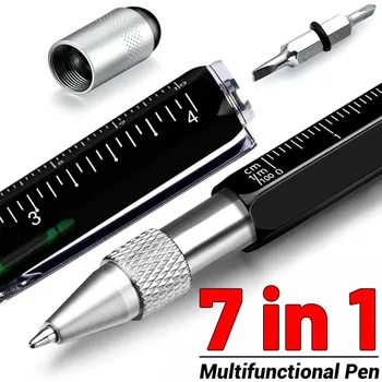 7 in1 Многофункционална химикалка с модерна ръчна мярка за инструменти Техническа линийка Отвертка Сензорен екран Стилус Ниво на духа