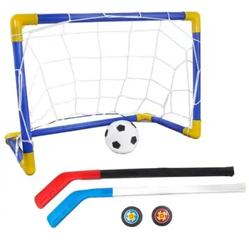 Въздушна плаваща футболна играчка 2 в 1 хокейна футболна топка помпа за хокей на мини футболна цел Детски вътрешен набор от цели Вътрешен мини гол