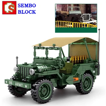 SEMBO Willys Jeep градивен блок офроуд превозно средство модел военен монтаж играчка образователна фигура рожден ден подарък номер 705805