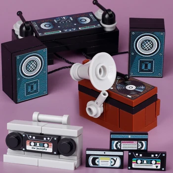 MOC Jukebox Recorder Градивни блокове Музикален плейър Ретро радио лента Звук DJ MIX Аудиокасета Тухли Играчки Детски подарък