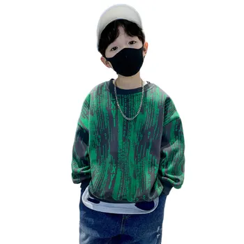 Детски суитчър мода писмо облекло голямо момче дълъг ръкав хлабав пуловер малко дете памук пролетта качулка върховете 5-14 години