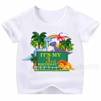 1-10 Момчета Момичета Динозавър Животно Номер за рожден ден Отпечатване на тениски Детски тениски за рожден ден Смешни тениски за подаръци