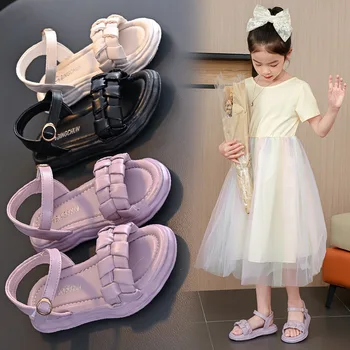 Момичета Летни сандали за принцеса 2023 тъкат детска обувка Детски плоски спортни сандали Детски плажни обувки размер 4 за 9 години
