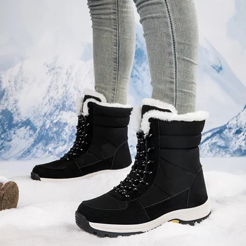 2023 Нови зимни дамски мъжки обувки за глезена на открито сняг дамски ботуши плюшени топли големи размери дантела нагоре двойка ботуши Botas Mujer