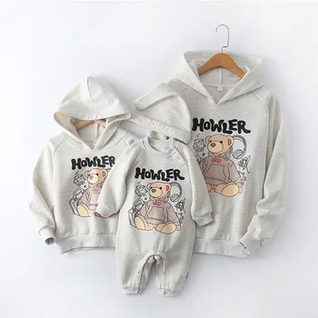 Есен Зима пуловер сив карикатура семейство съвпадение облекло корейски родители дете мечка писмо печат върховете