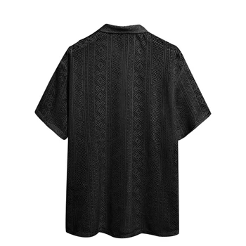 Мъжки стилен геометричен печат половин ръкав бутон надолу риза модерен лято случайни хлабав годни отгоре